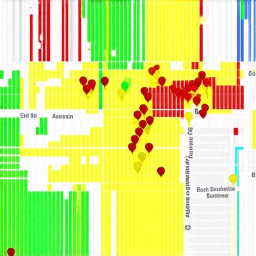 Local Rank Grid Heatmap Visualization A visual representation of local search ranking health using a grid of pins across a city map.