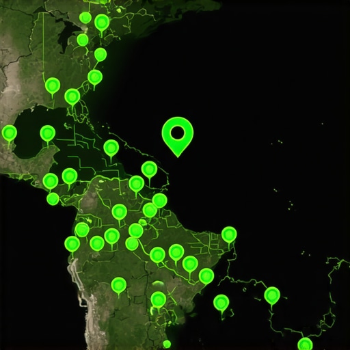 A digital map showing how business prominence can expand a ranking radius beyond immediate proximity.