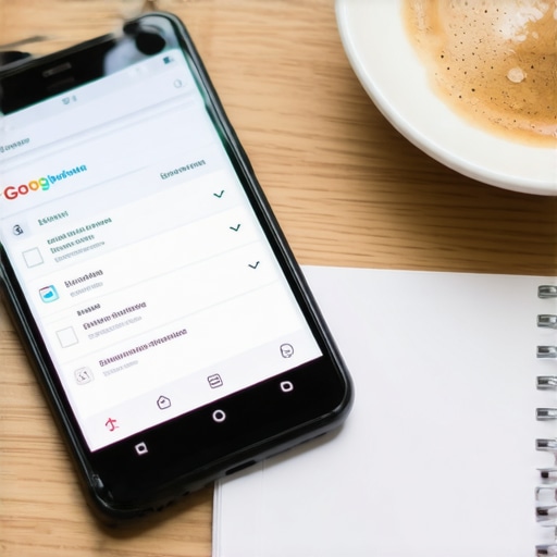 Local SEO Audit and Checklist in Action A smartphone showing a Google Business Profile edit screen next to a handwritten SEO checklist and a coffee cup.