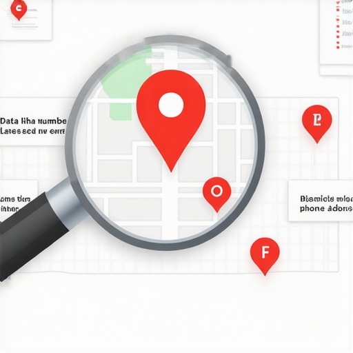 Local SEO Data Audit Visualization A conceptual image showing a magnifying glass identifying data discrepancies on a local map listing.