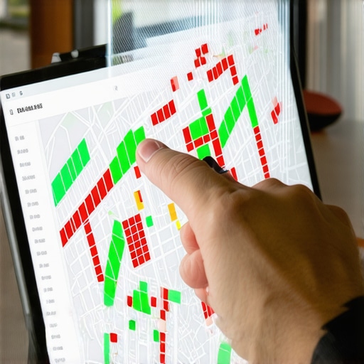Local SEO Expert Analyzing Proximity Filters SEO expert examining a local search ranking heatmap for a business listing.