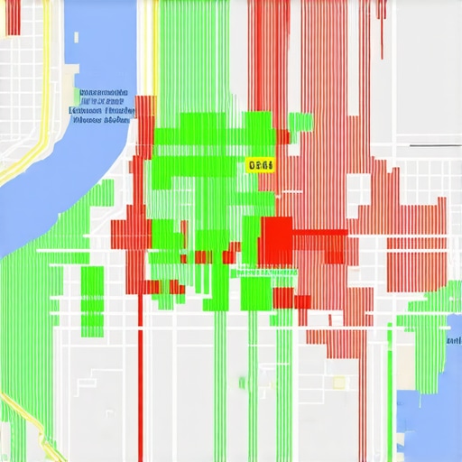 Local SEO Geo-Grid Heatmap Analysis A digital geo-grid heatmap showing local search ranking positions across a city map.