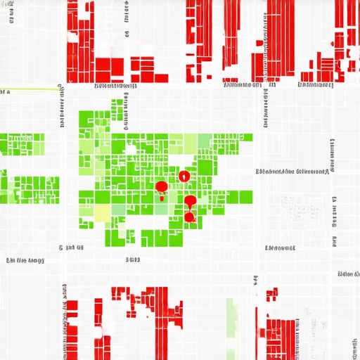 Visual representation of a local SEO heatmap showing ranking positions in a specific city area.