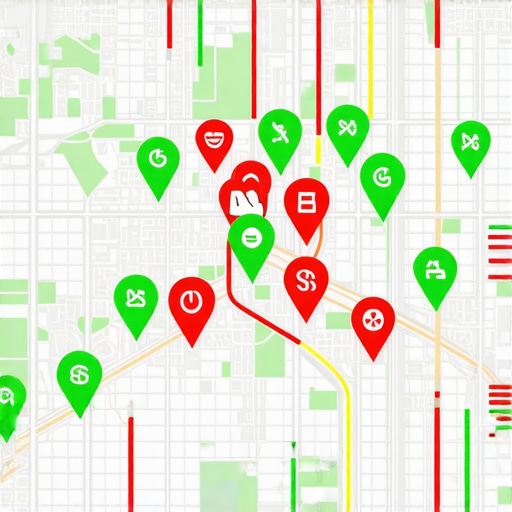 A map-based grid showing local ranking positions for a business listing across a city area.