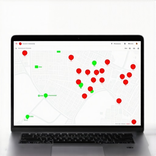 A digital map displaying local ranking performance across a geographic area using a grid-based monitoring tool.
