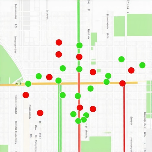 A grid-based local ranking map showing business visibility across different city neighborhoods.