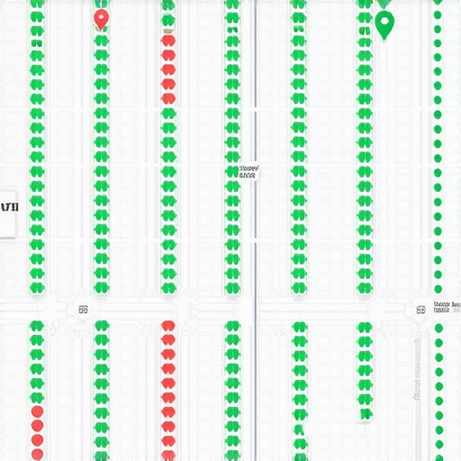 A screenshot of a local search grid tool showing ranking performance across a city map.