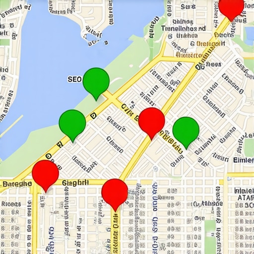 A tool interface showing Google Maps ranking positions across a geographic area.
