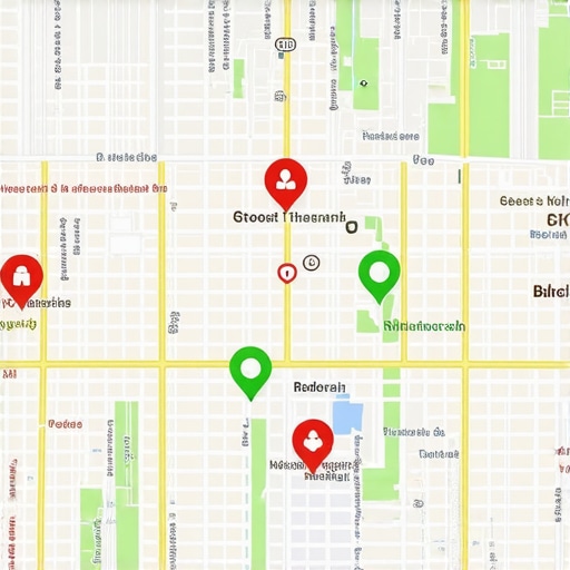A visual representation of local search rankings across different geographic points in a city.