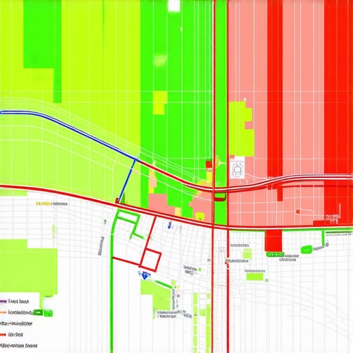 A visual representation of local search rankings using a grid heat map on a city layout