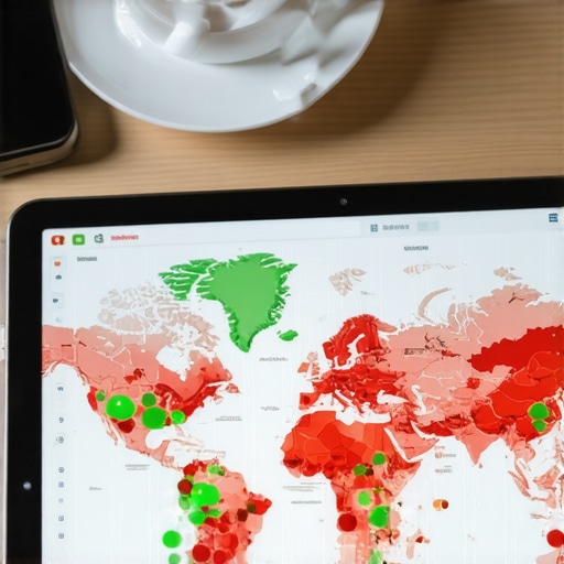 A visual representation of local search rankings using a grid tracking tool showing green and red nodes across a city.