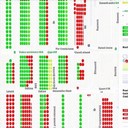 Visual representation of local map ranking health across a city using a grid tracking tool.