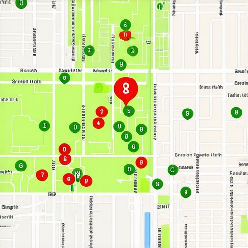A visualization of local rank tracking across a geographical area
