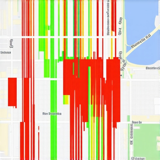 A heatmap grid showing local search ranking positions across a neighborhood for map optimization.