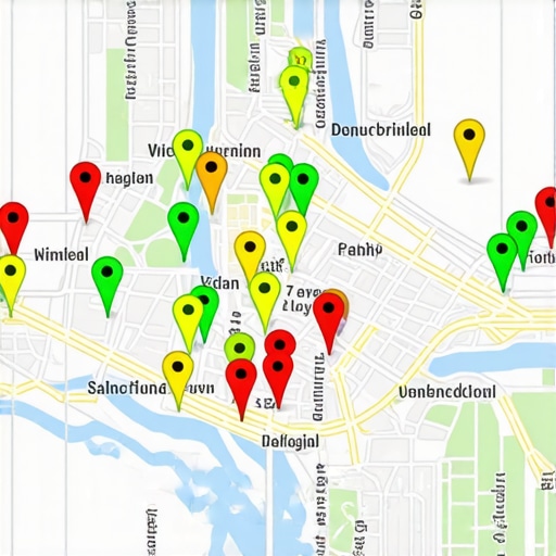 A map showing ranking positions in a grid format across a local service area
