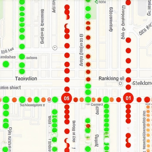 A screenshot showing a map with a grid of ranking positions for a local business.