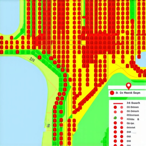 A 3D heat map showing local search visibility for a business profile.