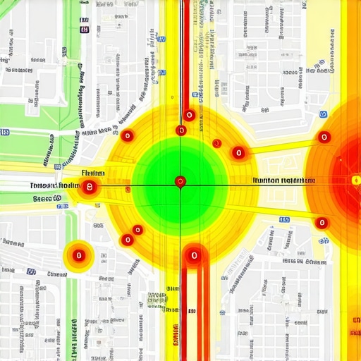 Local SEO Heat Map Ranking Visualization A visualization of a business's local search rankings across a geographic area using a heat map tool.
