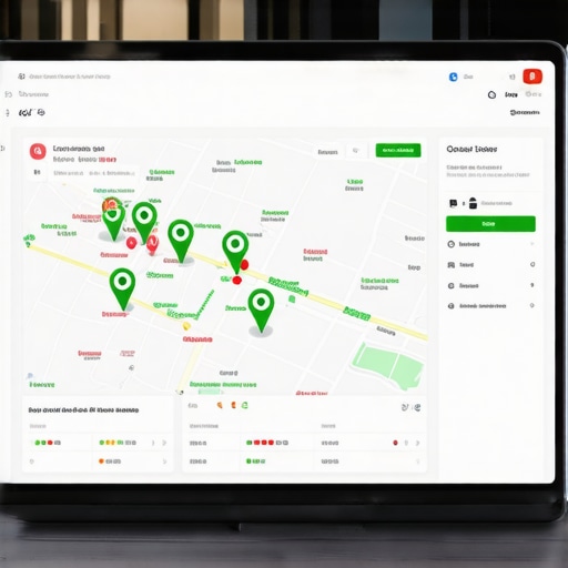 A laptop displaying a map with ranking signals and SEO performance data.