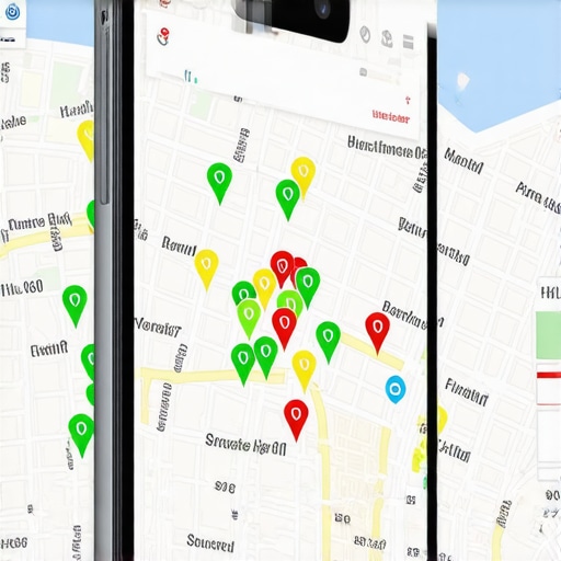 A visual heat map showing local search rankings across different neighborhoods in a city.