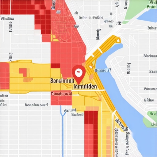 Local SEO Heat Map for Service Area Visibility Visual representation of business ranking locations and service area coverage on a digital map.