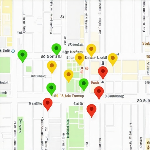 Local SEO Heatmap Analysis A digital heatmap showing local ranking positions across a geographic area.