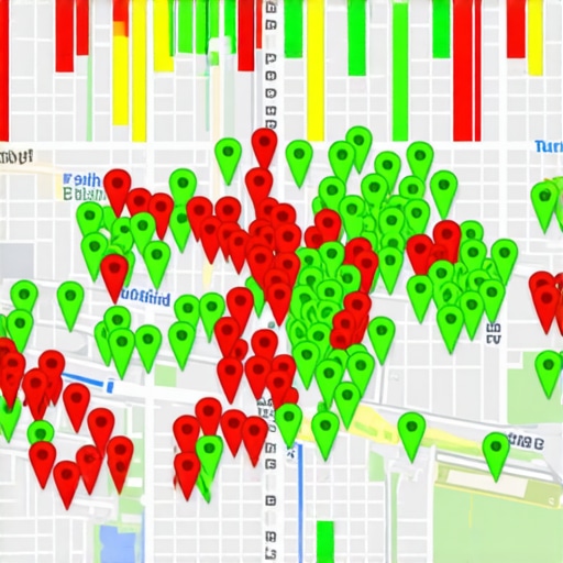 A visual representation of local search ranking performance across different city neighborhoods.