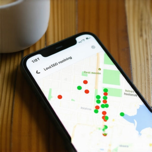 A visual representation of local search rankings using a heatmap tool on a mobile device.