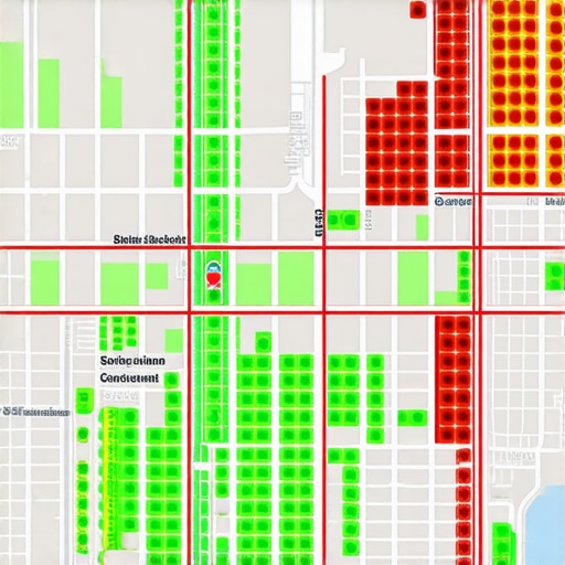 A 3D heatmap showing Google Maps ranking strength across a city grid.