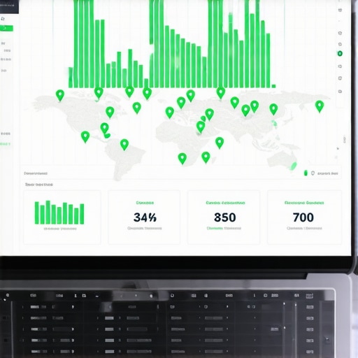 Local SEO Maintenance Dashboard A laptop displaying local search ranking results and map health metrics.