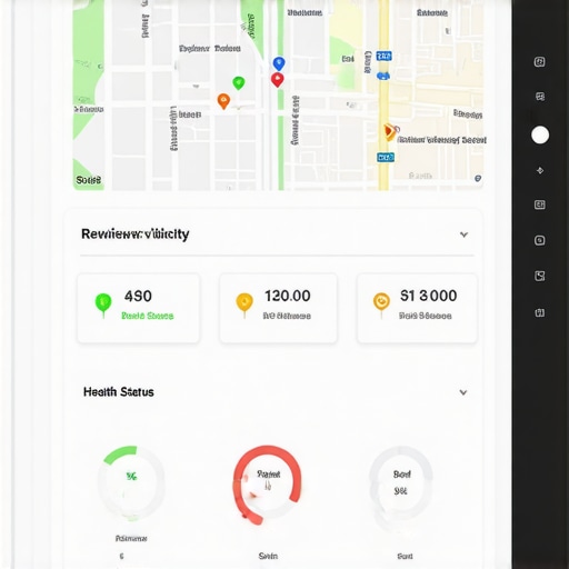A dashboard displaying map health metrics and review velocity for a local business.