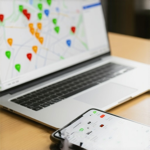 A laptop screen displaying a local search ranking grid for map optimization diagnostics