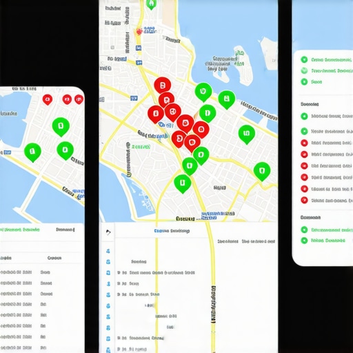A visualization of a local SEO ranking grid showing map health and proximity performance across a city.