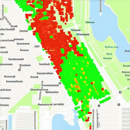 A visual representation of local search rankings across a geographical area using a heatmap tool.