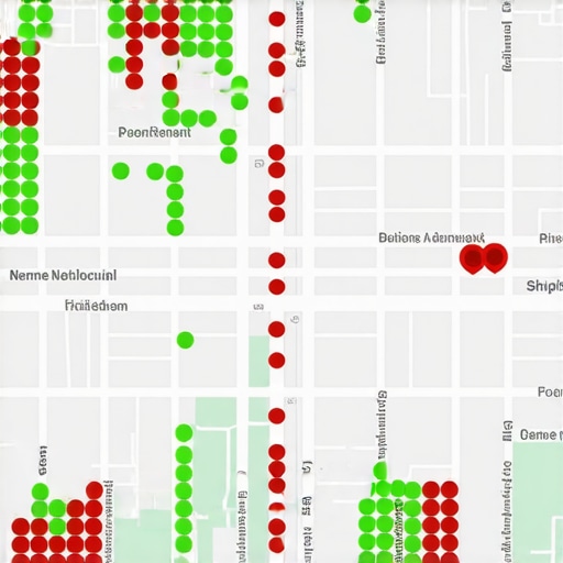 A visual representation of local search rankings across a geographical area using a grid tracker tool.