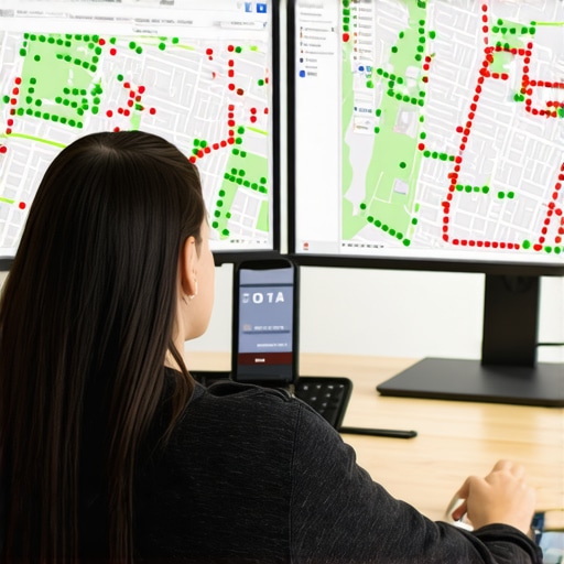 A digital map showing local SEO ranking positions across different geographic locations in a city.