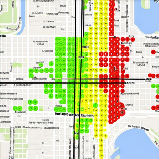 A map showing local search ranking performance across a geographic area.