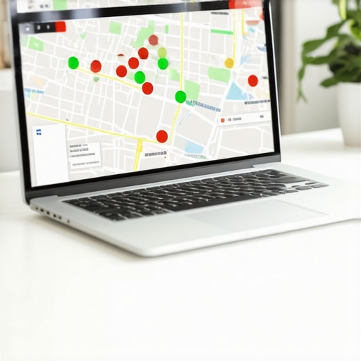 A visual search grid showing Google Maps ranking positions across a city map.