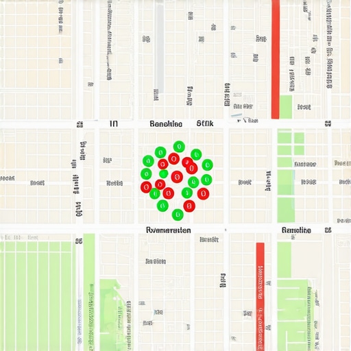 Local Search Heat Map Ranking Grid A visual representation of local search proximity authority using a grid tracking tool.