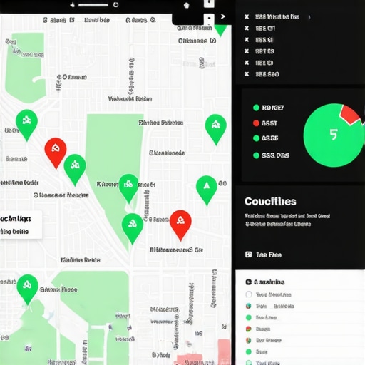 A visualization of local SEO grid tracking showing visibility across different geographic locations in a city.