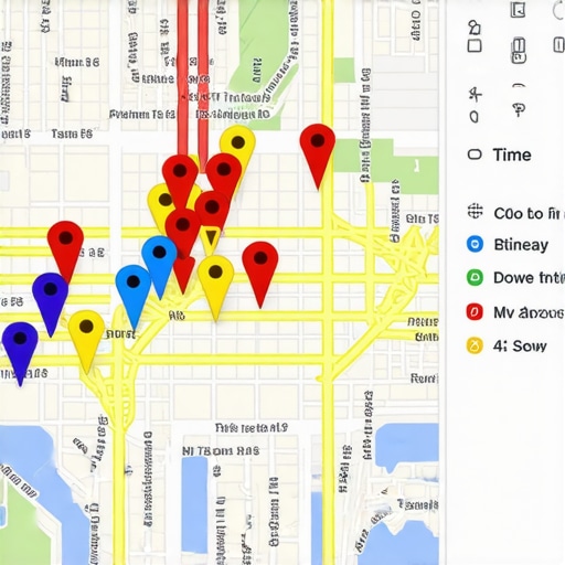 A local SEO tool showing a 13x13 grid of ranking positions for a specific business across a geographic area.