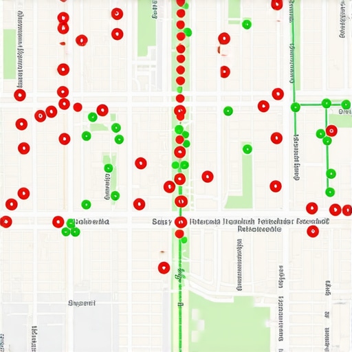A visual analysis of Google Maps ranking across different city coordinates showing proximity performance.