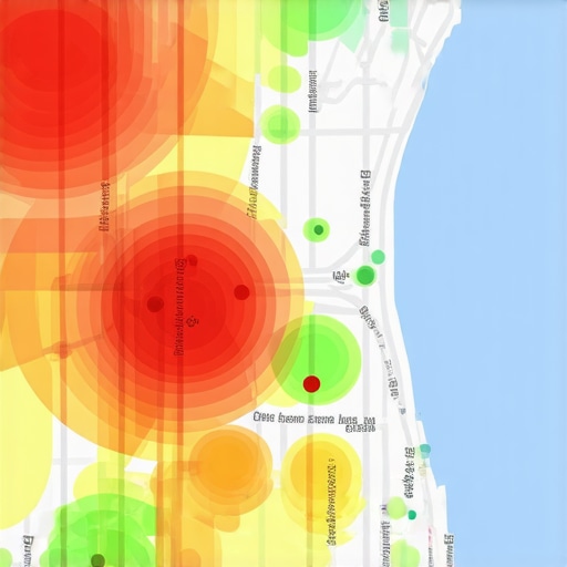 Local Search Visibility Heat Map A visual representation of local SEO rankings across a service area map.