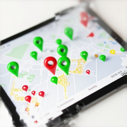 Local map health and ranking audit visualization A digital tablet showing local SEO map ranking pins for a business audit.