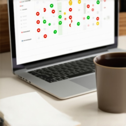 A laptop screen showing a local search grid tracker for map optimization maintenance.