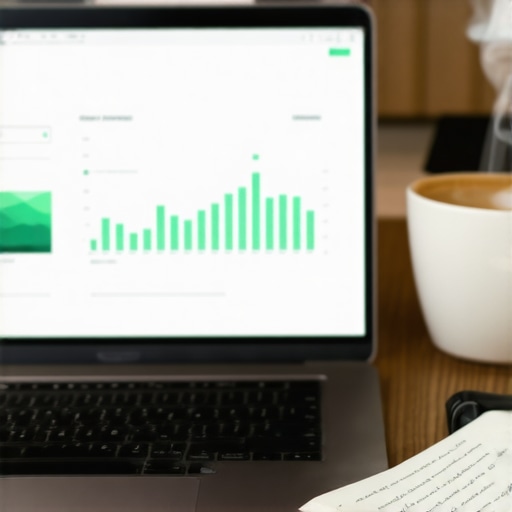 A laptop screen showing local SEO analytics and a growth chart next to a coffee cup.