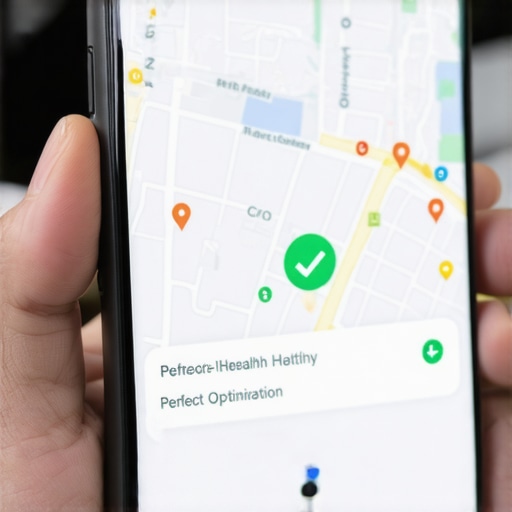 Smartphone showing top-ranked local business in map pack results