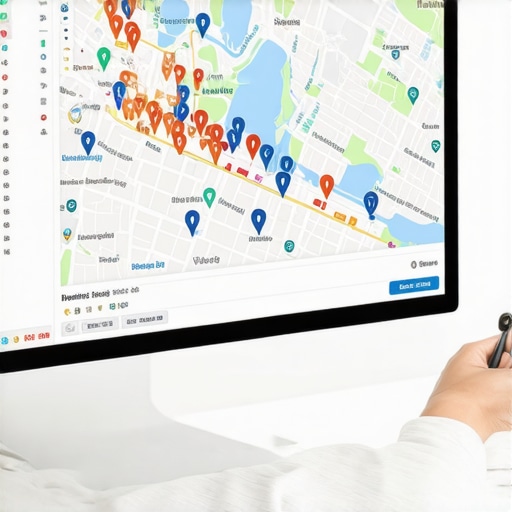 Maintaining Long Term Map Health with Professional Tools A local SEO heat map showing ranking positions across a geographic area on a computer screen.