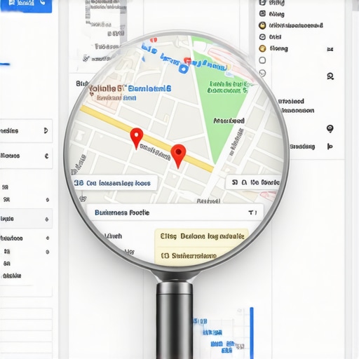 Manual Analysis of Local Map Data Points A person auditing a Google Maps listing manually with a magnifying glass over digital data.