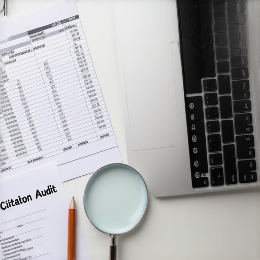 A desk with a spreadsheet and utility bill for a manual business citation audit